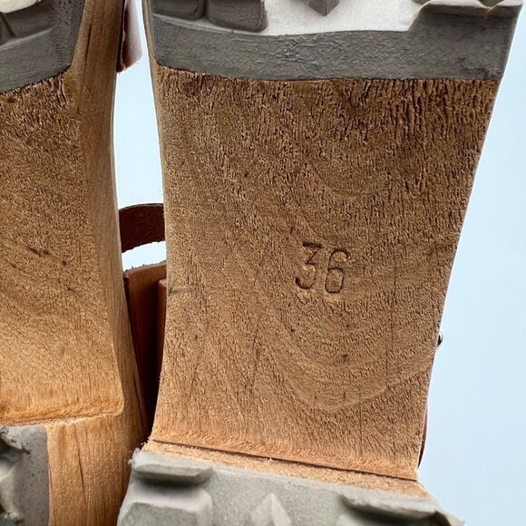 Free People Mia 1976 Swedish Leather Wooden Platform Clogs Luggage Size 36 5.5 - Picture 10 of 16